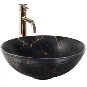 Keramické umyvadlo na desku REA Stella Black Marble Brush 35,5x35,5 cm mramor mat