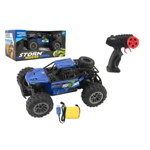 Auto RC buggy terénní modré 22cm plast 2,4GHz na baterie + dobíjecí pack v krabici 32x16x18cm