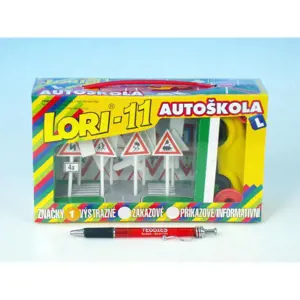 LORI 11 Stavebnice Autoškola Dopravní značky 16ks+2 kužely+auto plast v krabici 22x13x6cm