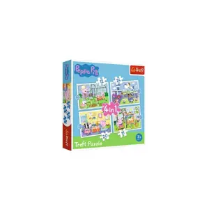 Puzzle 4v1 Peppa Pig/Prásátko Pepa Vzpomínka na prázdniny v krabici 28x28x6cm