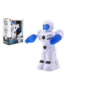 Robot jezdící plast 26cm EN mluvící na baterie se světlem se zvukem v krabici 22x28x11cm