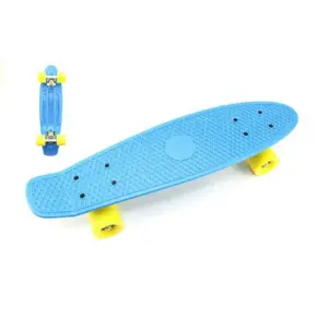 Skateboard - pennyboard 60cm nosnost 90kg, kovové osy, modrá barva, žlutá kola